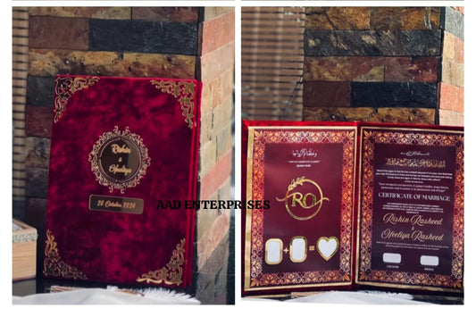 Customize Premium Nikkah Booklet in valvet Size: 9.5x13.5 inches